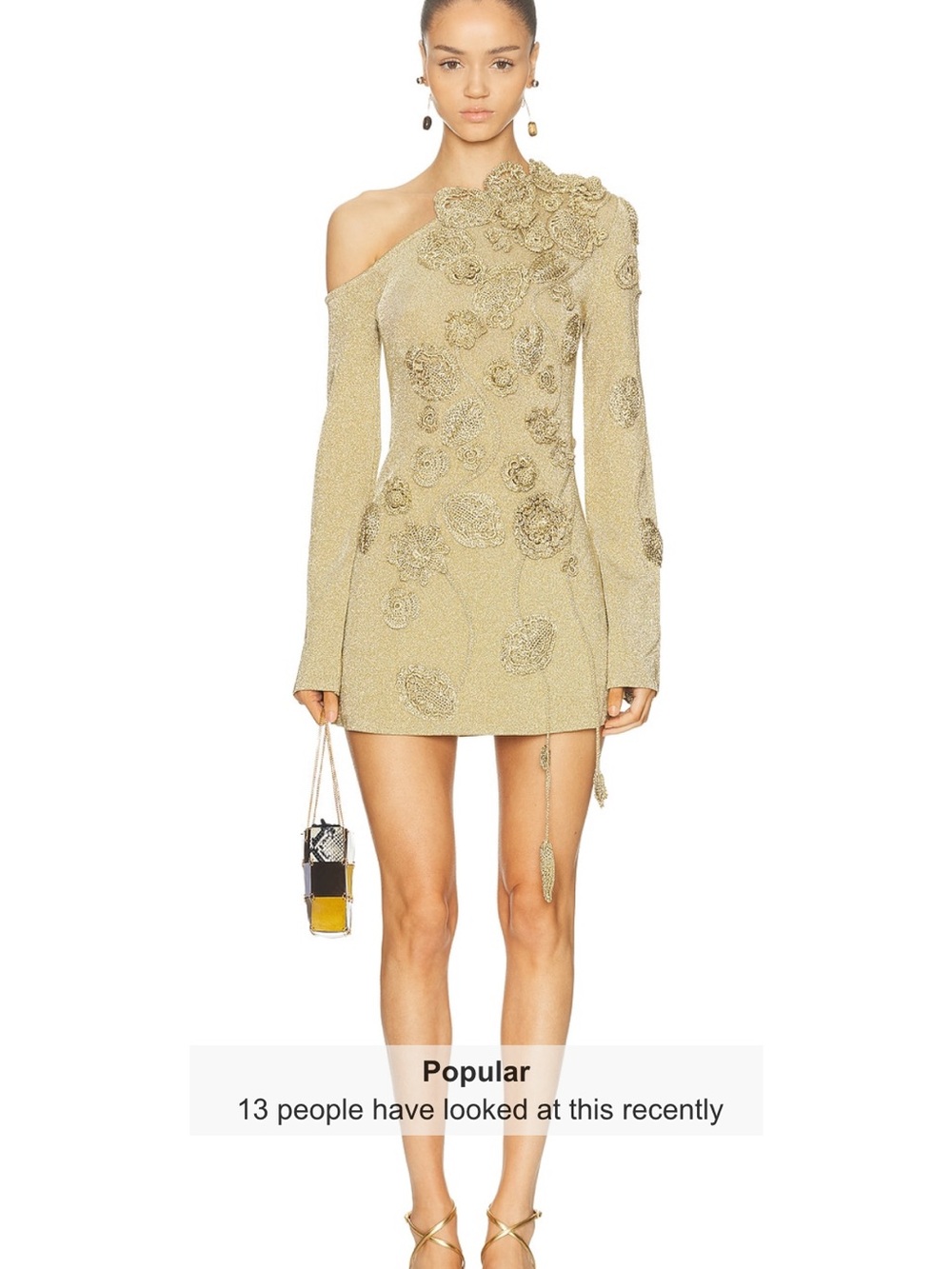 cult gaia One-Shoulder Embellished Mini Dress in Metallic Gold